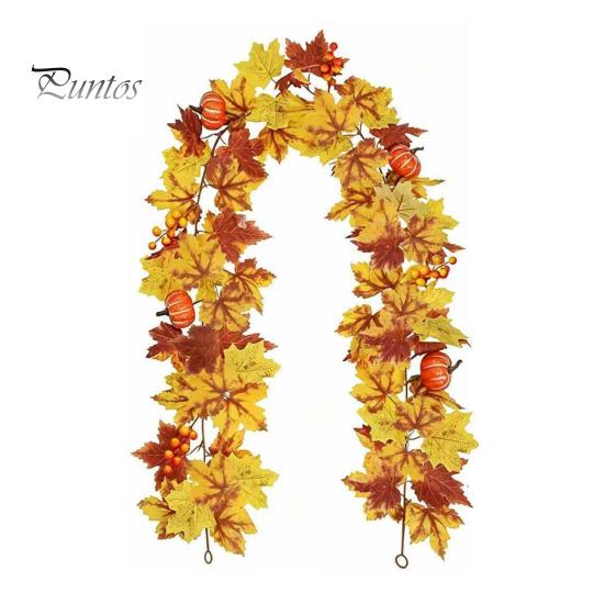 Holiday Gifts for Family Artificial Fall Maple Leaf Wreath, Autumn Vine with Pine Cones Pumpkins, Reusable Realistic Orange Red Leaves Hanging