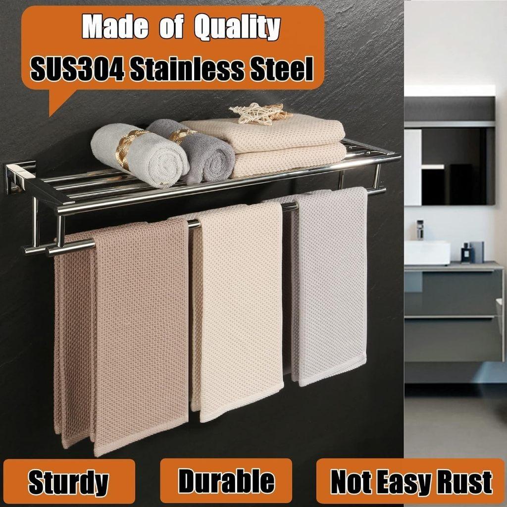 SUS 304 Stainless Steel Towel Rack Practical Double Bars Towel Shelf Household Bathroom Wall Mount Holder