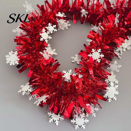 Snowy Winter Tree Ornaments 78 Inch Red Christmas Tinsel Garland, Holiday Shiny Metallic Foil Twist Garland Flexible Hanging for Party with Snowflake