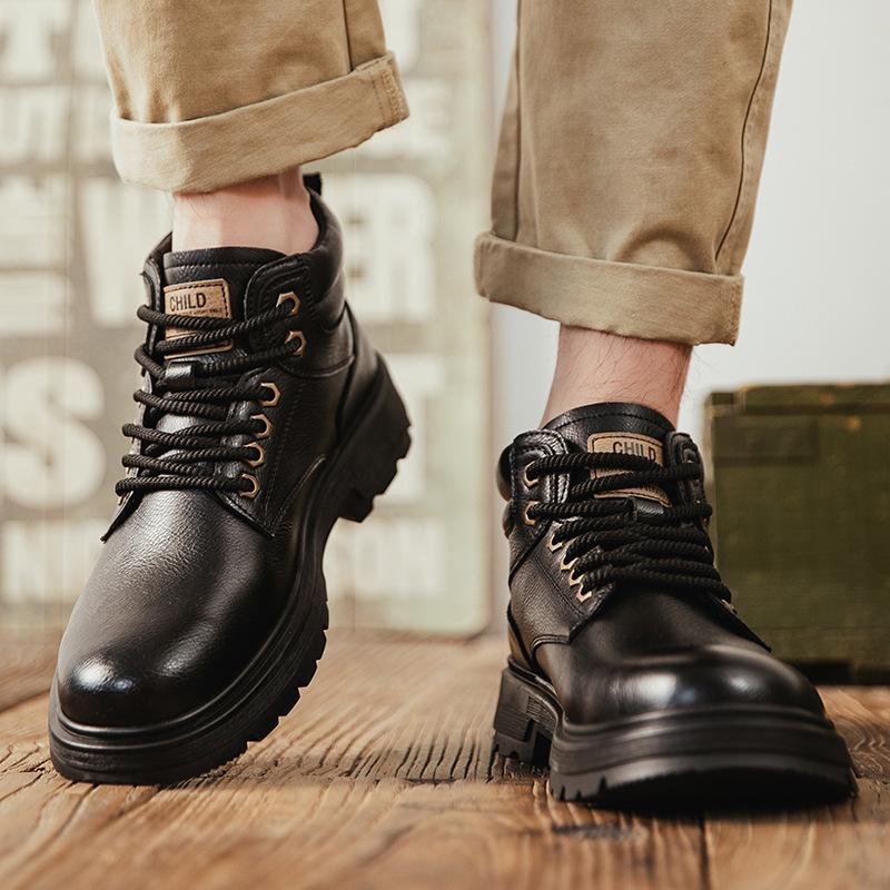 

Martin boots men s leather British style retro high-top cotton boots autumn and winter new heightening velvet warm short boots tide 38