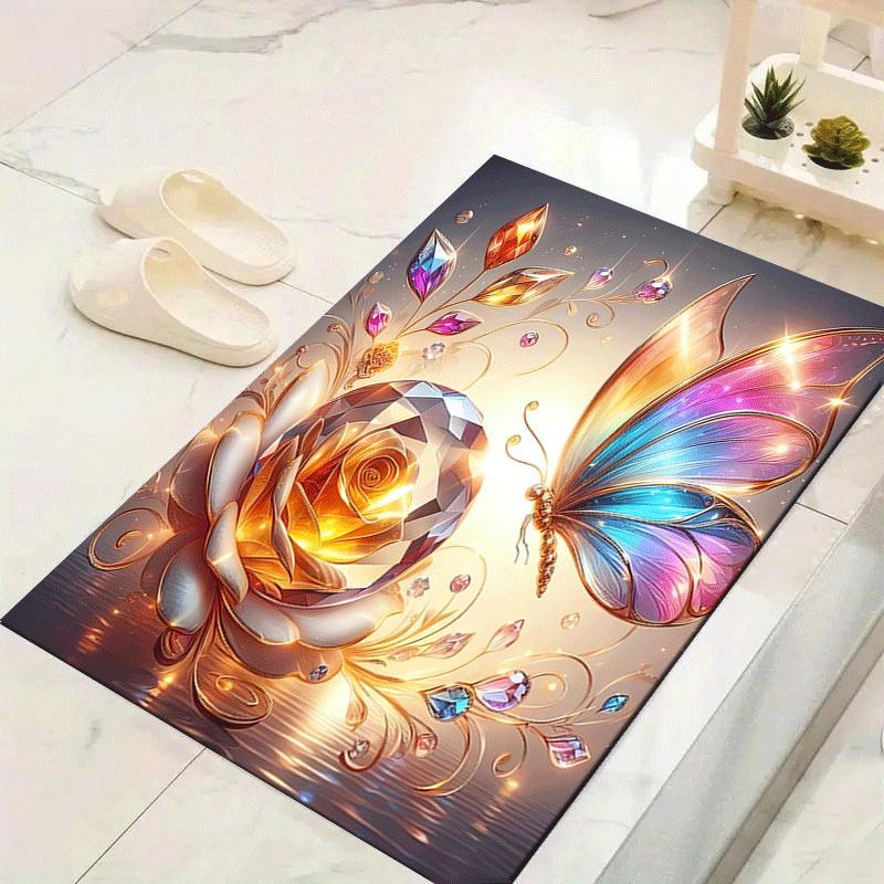 

1pc Roses and Butterflies Print, Design Indoor Area Rug - Soft, Anti-Slip, and Durable Gaming Room Decor for Bedroom 60cm by 90cm