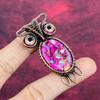 Natural Kingman Pink Dahlia Turquoise Pendant Copper Wire Wrapped Owl Jewelry