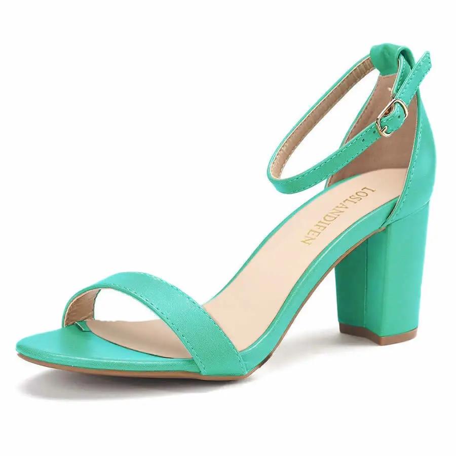 Women High Heels Pumps  Summer Low Heel Shallow Sexy Ankle Strap Sandals Thick Heel Open Toes Wedding Dress Shoes Large Size