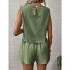 Women Sleeveless Round Neck Tank Top And Shorts Set Solid Color Casual Two Piece Outfit