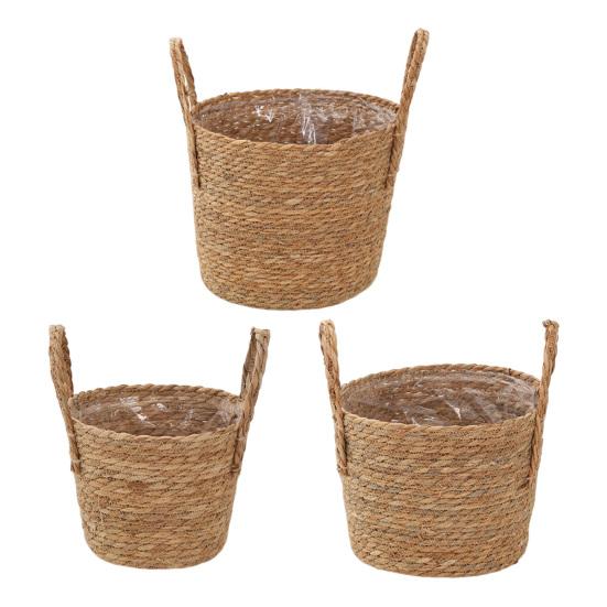 Wicker Planter Basket with Handles Indoor Outdoor Plants Rattan Woven Planter Pot Home Living Room Balcony Garden Round Decorative Flower Pot