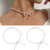 Bowknot Neckchain Girl Simple Imitation Pearls Choker Chain Aesthetic Jewellery
