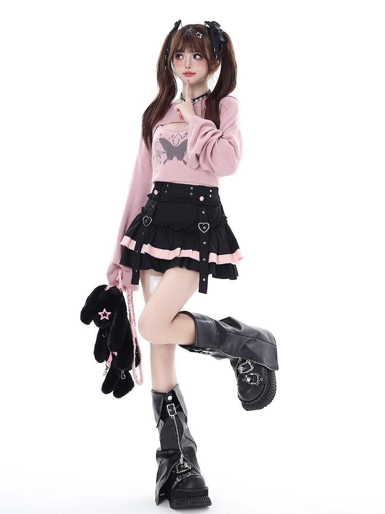 Japanese Kawaii Mini Cake Skirts Womens Sweet Patchwork Lolita Sexy High Waist Skirts Y2k Gothic Lace Aesthetic Ruffled Skirts
