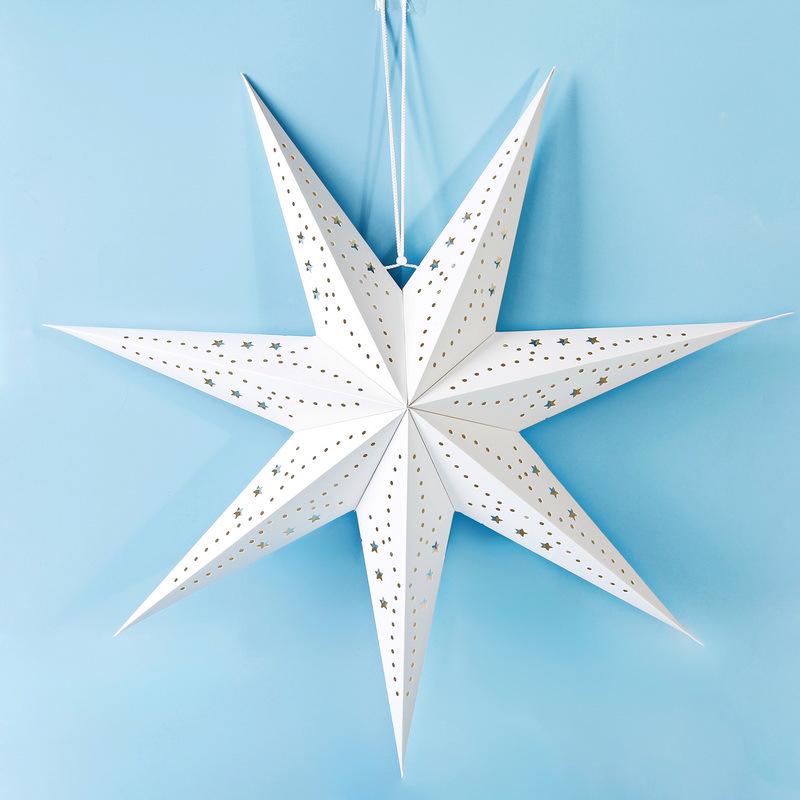 White Hollow Paper Star Lampshade - Christmas, Wedding, and Party Decoration.