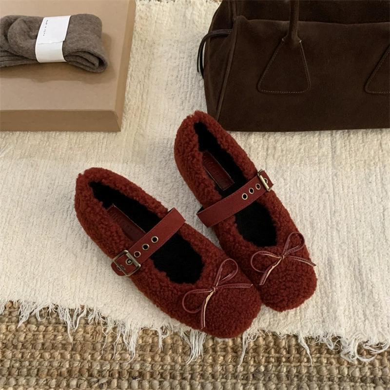 Fashion 2025 Spring Autumn Women Ballet Flat Shoes Fashion Shallow Slip On Ladies Fur Mary Jane Shoes Soft Outdoor Granny Shoes Women