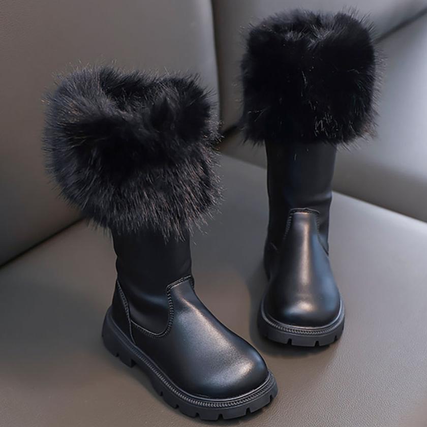 Schneestiefel für Teenager-Mädchen, dick, warm, Kunstfell, modische Schuhe, Plateau, wasserdicht, lange Stiefel für Mädchen, wadenlange Freizeitstiefel