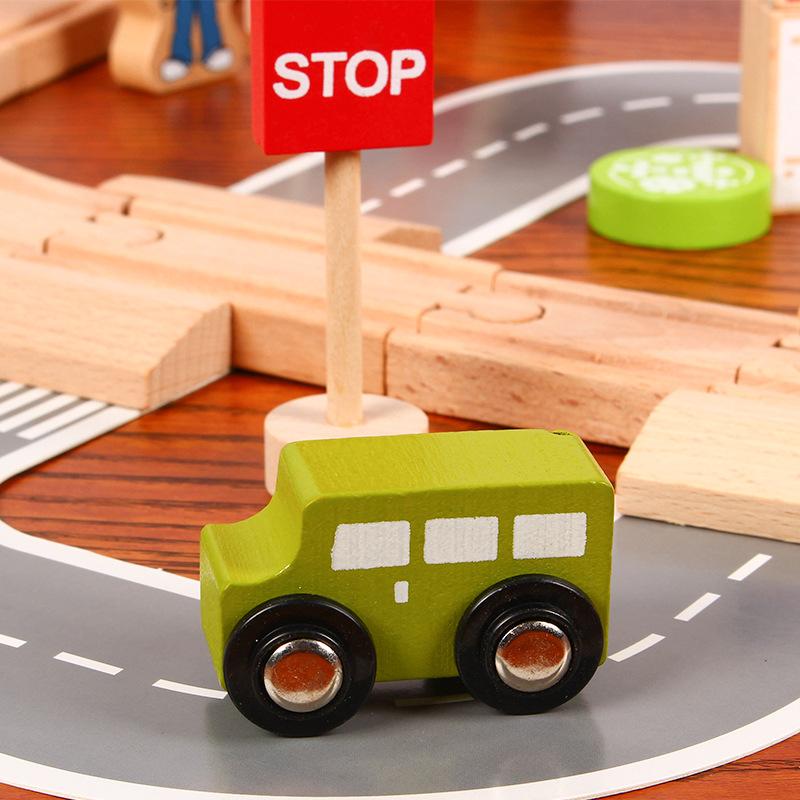 78 Pieces of Wooden Train Track Set Children's Toys Building Combination Scene Model Compatible with Train Track Puzzle