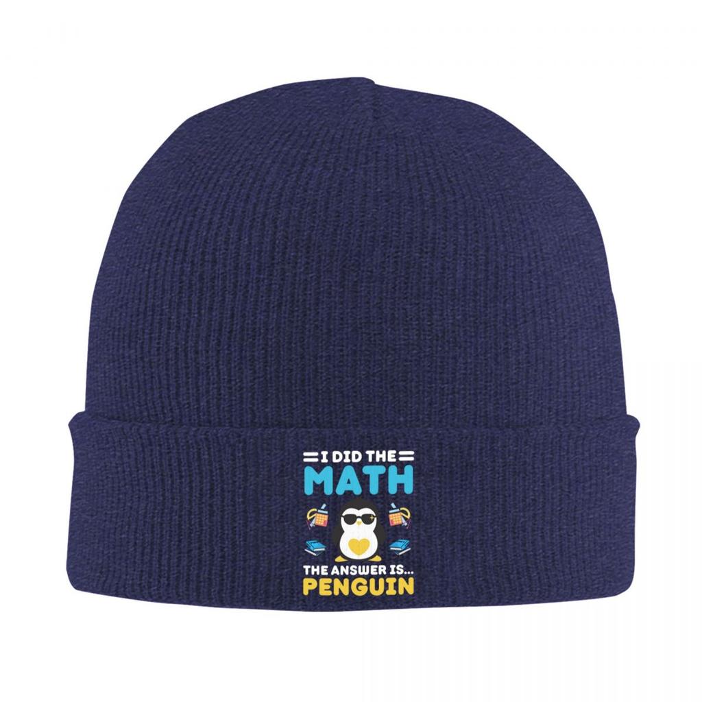 I Did The Math The Answer Is Penguin Funny Mathematician Knitted Cap Bonnet Hat Autumn Winter Beanies Hats for Men Women Adult