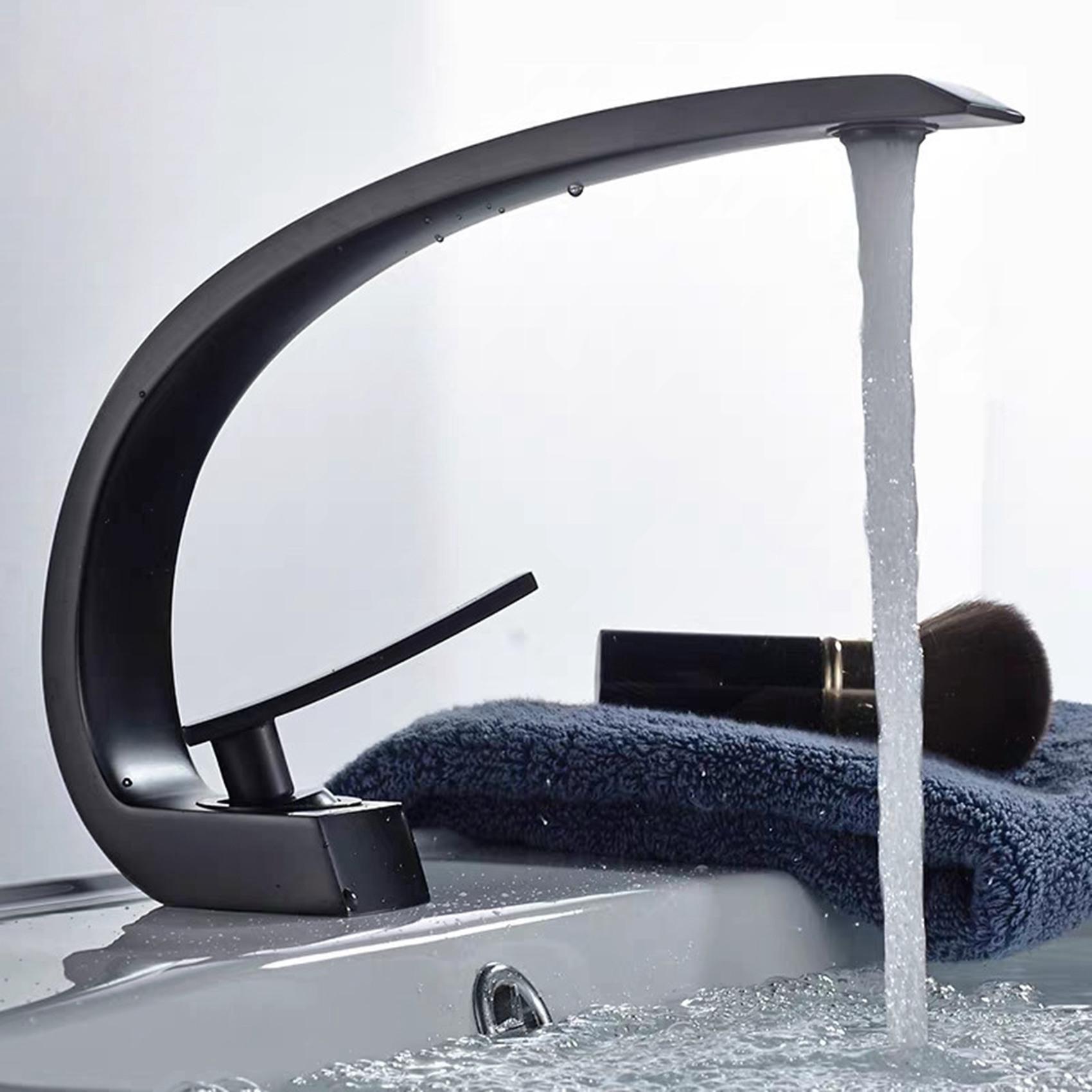 ABWR-Modern Bathroom Basin Faucet, Single Handle Hot And Cold Water Waterfall Faucet, Black чёрный