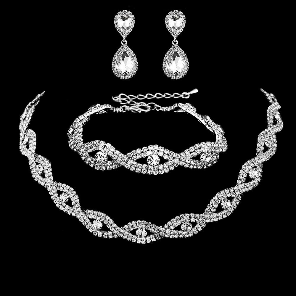 Elegant Rhinestone Set: Necklace, Earrings & Bracelet with Claw Chain Design - Multiple Styles