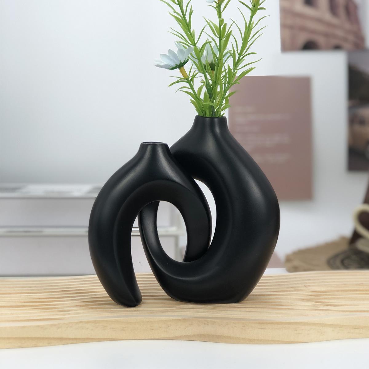

2 шт. Європейський стиль Мінімалістична маленька розщеплена ваза для обіймання, Сучасна креативна абстрактна прикраса, Домашній інструмент для сушіння квітів чорний