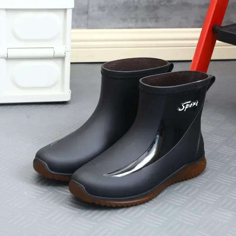 Rain Boots Men's Waterproof Drawstring Rain Shoes Velvet Padded Suit Warm Non-Slip Flat Fashion Take-out Rider Rain Boots
