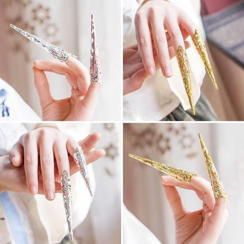 Peacock Belly Dance Prop False Nails 5Pcs Shiny Indian Thai Dance Finger Jewelry for Stage Performance