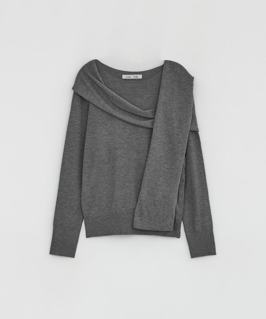 Loutaideu Muffler Side Button Knit [Grey]