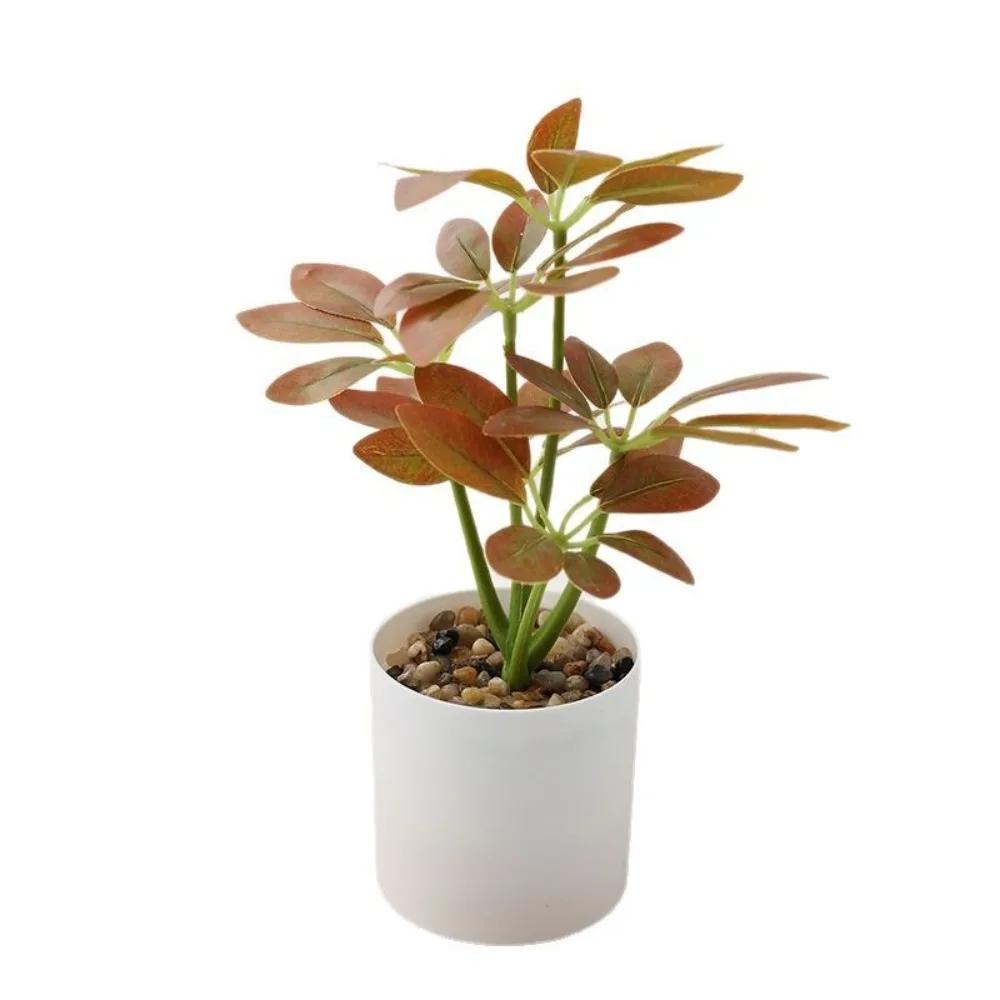 Real Touch 22cm Artificial Potted Plants Schefflera Octophylla Leaves Bonsai Plants Plastic Branch 3D Green Plant Potted Home