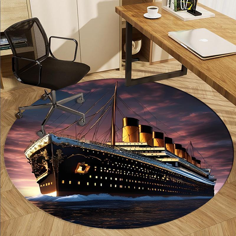 RMS Titanic Pattern Round Rug, Indoor/Outdoor Mat, for Picnic, Gameroom, Bedroom, Office, Living Room, Home Decor Carpet, Birthday Gift