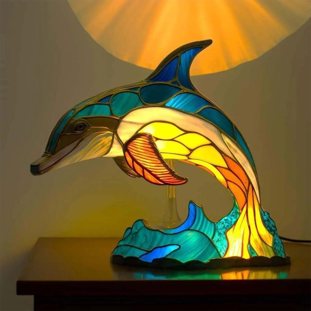 7.09x3.94in Dolphin Night Light USB Plug Powered Resin Nightlight Dolphin Table Lamp Desktop Decor