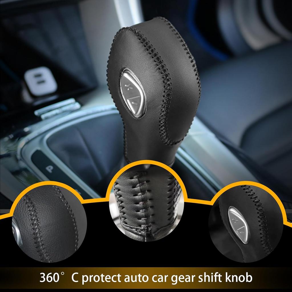 Car Gear Shift Cover Leather for Ford Fusion/Escape/Edge/Focus/Fiesta/Transit/EcoSport/C-Max Automatic Gear Shift Knob Cover Protector Trim Vehicle