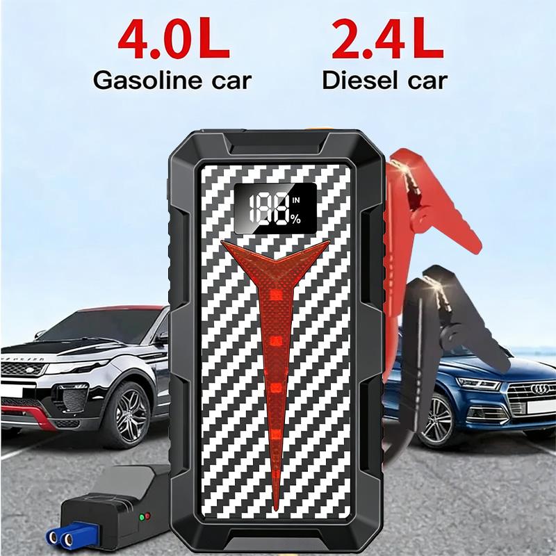 Portable Smart Jump Starter Power Bank, 12V Auto Battery Booster for Petrol/Diesel Cars with LED Light & Quick Charge