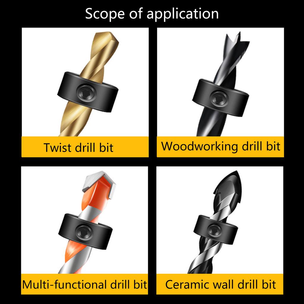 8Pcs Drill Bit Depth Stop Collar Set Adjustable Positioner Rings Split Rings 3-16mm with Wrench for Woodworking Tools
