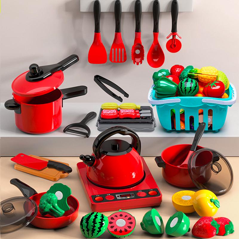 Red Kitchen Toys Kids Toys Simulation Food Cooking Girl'S Boys Educational Play House Interactive Toys For Children Pretend Play