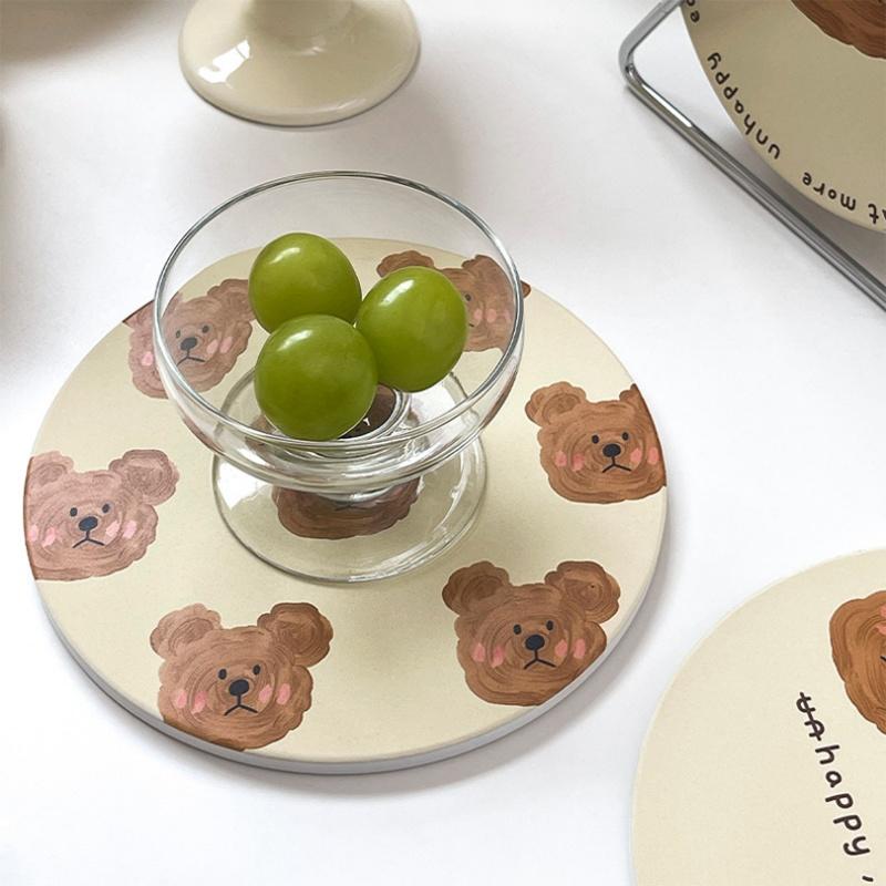 Emo Bear Coasters Creative Ceramic Heat Insulation Mats Simple Household Absorbent Anti-scald Pot Mat Kitchen Home Accessories
