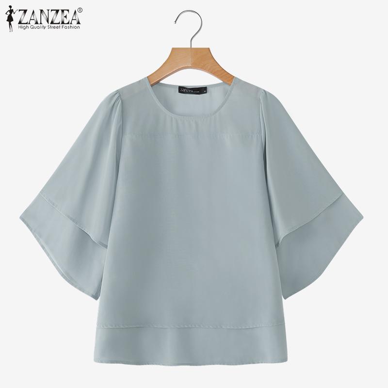 ZANZEA Women Casual Round Neck Ruffles Sleeve Loose Blouse