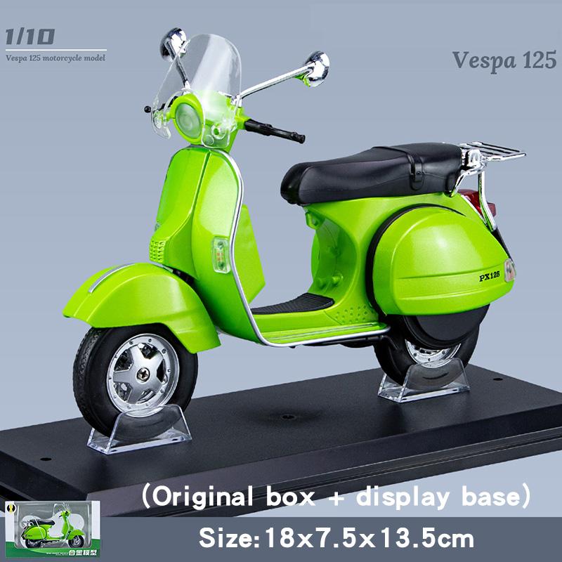 Mini moto urbaine Vespa 1/10, échelle 125, modèle de moto récréative en métal moulé, jouet de Simulation son et lumière, cadeau pour enfants