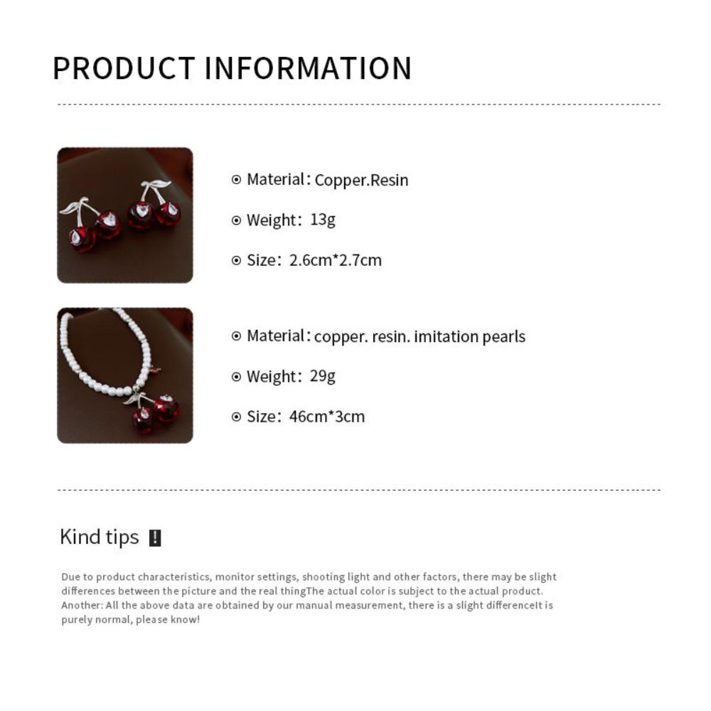 Pendant Cherry Necklace Heart Crystal Ear Studs Exquisite Cherry Jewelry Set  Gift