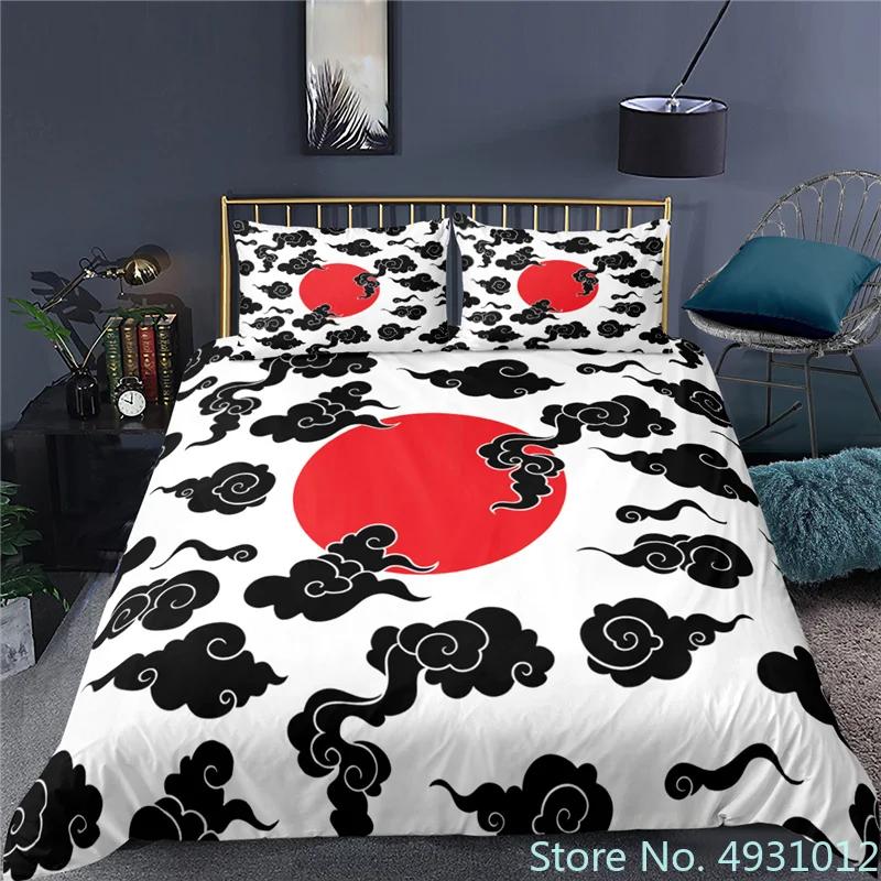 Red Cloud N-Naruto Logo Vortex Bedding Set Pillowcase Anime Bedclothes 3D Printed Kids Adult Boys Quilt Duvet Cover Gift