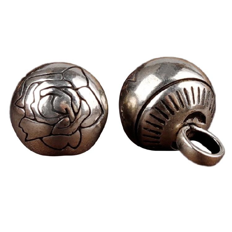 Handcrafting Solid Metal Silvering Bead Button for Chinese Cheongsam Traditional Carved Bead Buckle Clothing Accessories