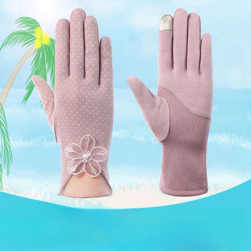 Women's Sunscreen Gloves New Spring and Summer Driving Korean Version of Lace Bow Riding Anti Slip Thin Touch Screen Gloves