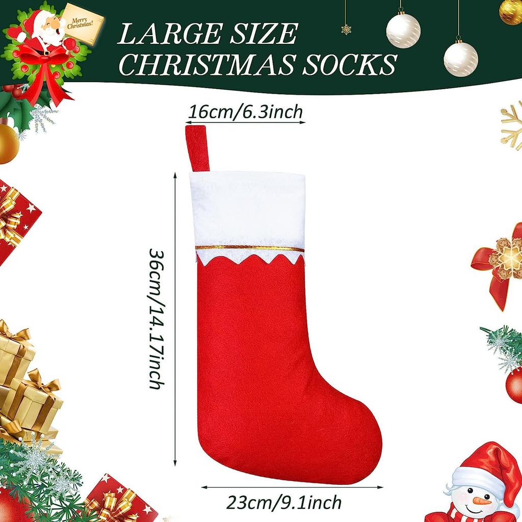 10/20PC Red Felt Christmas Stockings Hanging Bag With Golden Trim  Non-Woven Fabric Xmas StockingsFireplace Party Hanging Decor