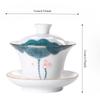 Hand-painted Tea  Fat Jade White Porcelain Gaiwan Household Ceramic Tea Infuser Traditional with Cover Teacup