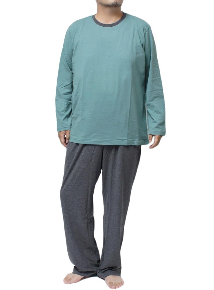 

Однотонный мужской комплект из джерси хлопка большого размера: свитшот с круглым вырезом и спортивные штаны, зеленый, размер 4L