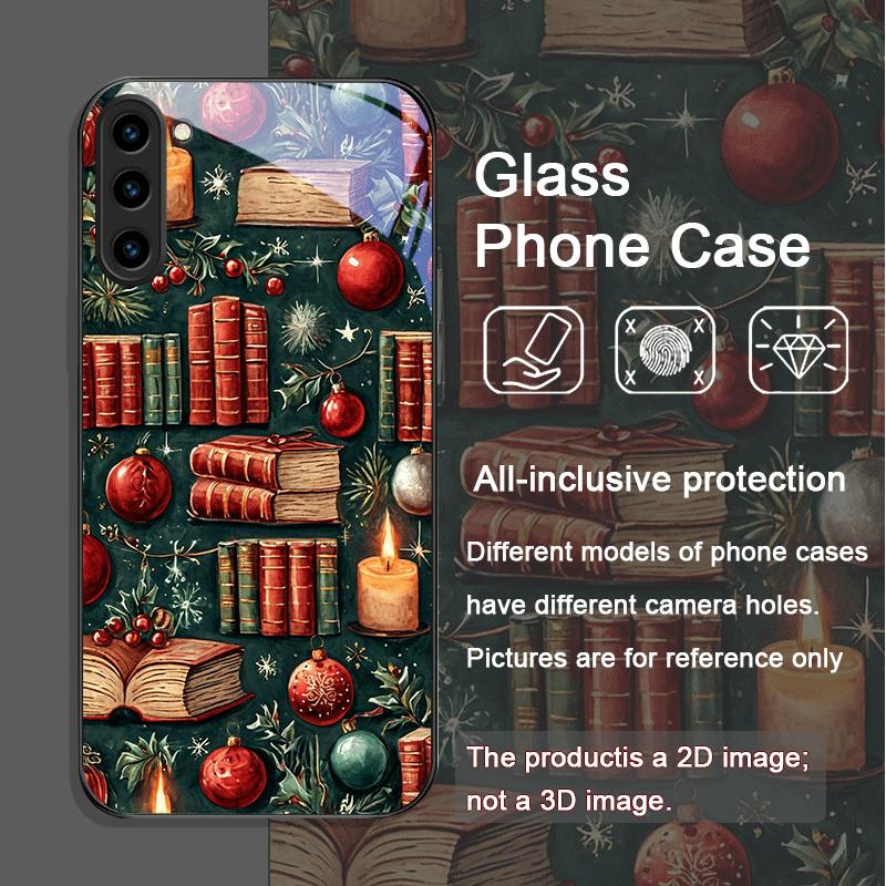 Bookshelf Christmas Decorations Print Tempered Glass Phone Case for Samsung Galaxy S25 Ultra S24 S23 Plus S22 S21 S20FE 5G Cover