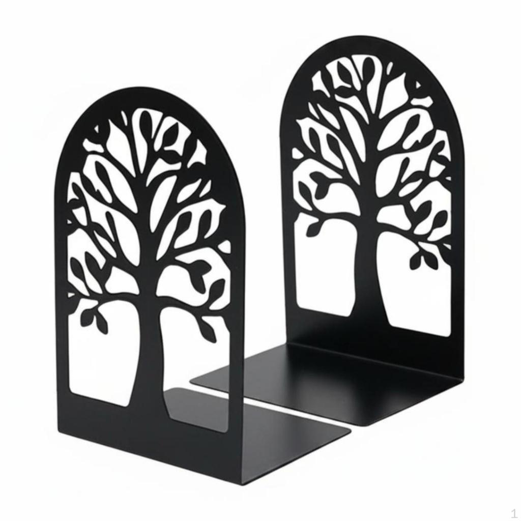 Metal Bookend Pair Arched Treetop Cutout Black Bookends Arc Dead Tree