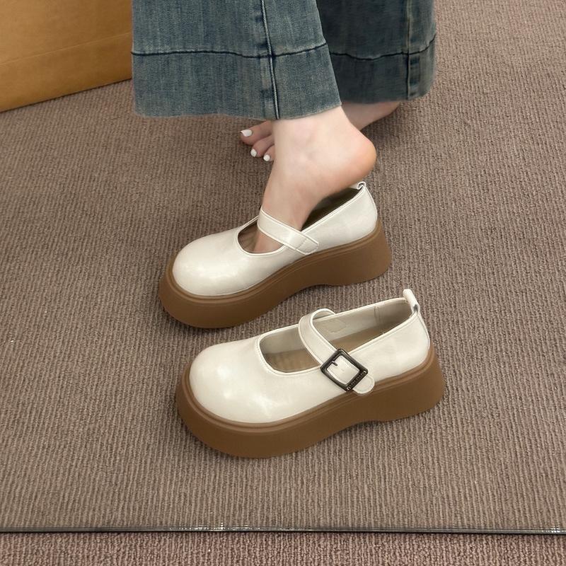2025 season new big head platform Mary Jane shoes shallow mouth single shoes women's Japanese jk height increase casual small leather shoes women