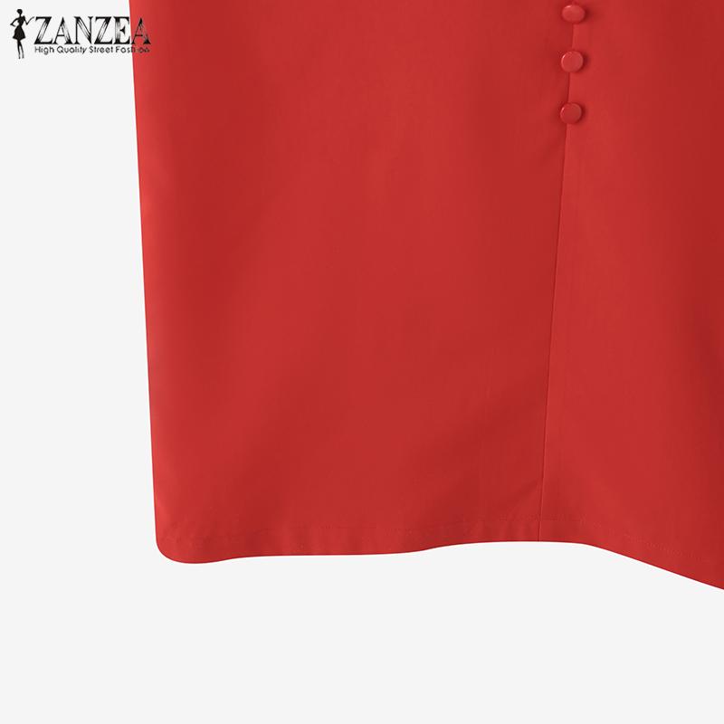 ZANZEA Women Casual V-Neck Short Sleeve Loose Print Dress