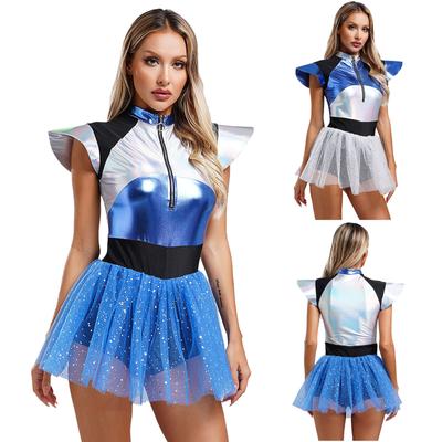 Womens Spacewomen Cosplay Costume Fly Sleeve Tulle Skirt Boyshorts Spaghetti Jumpsuit