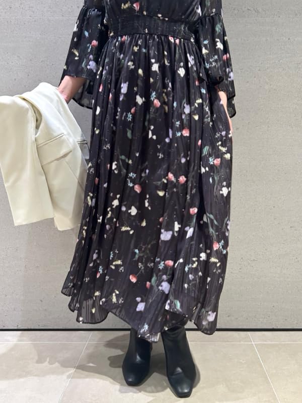 Selford Bowtie Flower Print Dress CWFO251063 Black Women's
