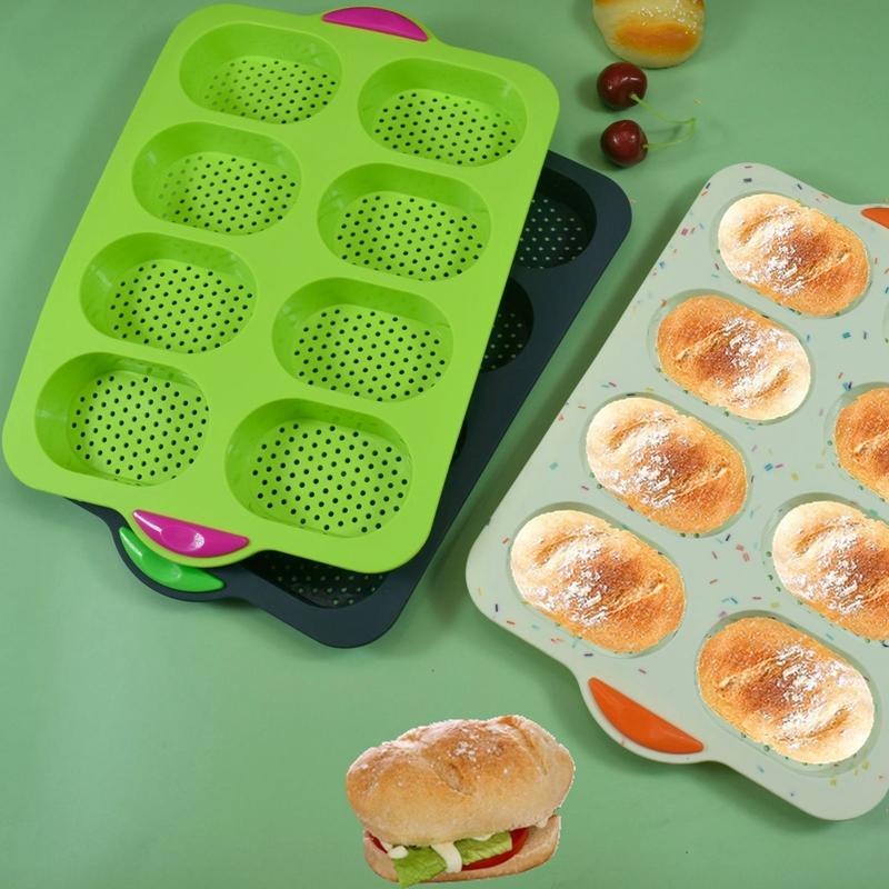 8 Grids Non-stick Siliconen Cakevorm Franse Broodvorm Hittebestendige Burger Muffin Pan Lade Cupcake Keuken Diy Bakvorm
