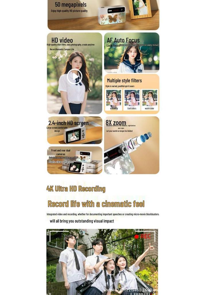 Xiaohongshu Butterfly Digital Camera - Trendy Cartoon Design for Students and Travelers