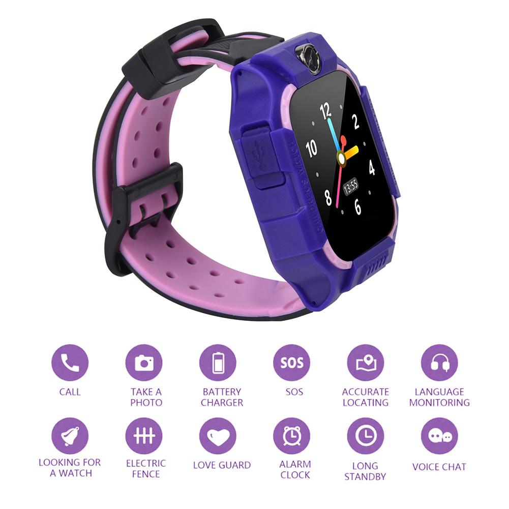 E12 Kid Phone Smart Watch Insert Card Take Photo with Colours TFT Screen(black &pink&purple)