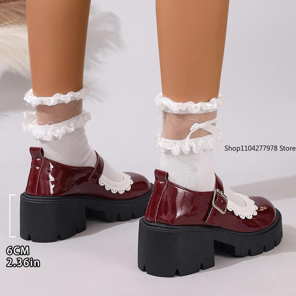 Fashion White Ankle Buckle Platform Pumps Women Japanese Style Patent Leather Mary Jane Shoes Woman Punk Thick Heels Lolita Shoes Mujer