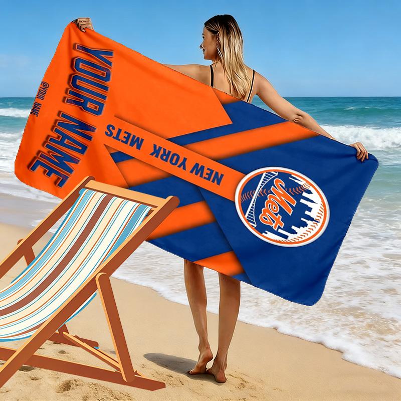 Name Custom New York Mets Print Beach Towel, Large Soft Quick Dry Towel for Beach Camping Swimming